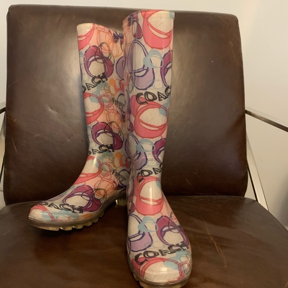 Coach Pixy Dream Poppy multi color rain boots Sz8 - Picture 2 of 8